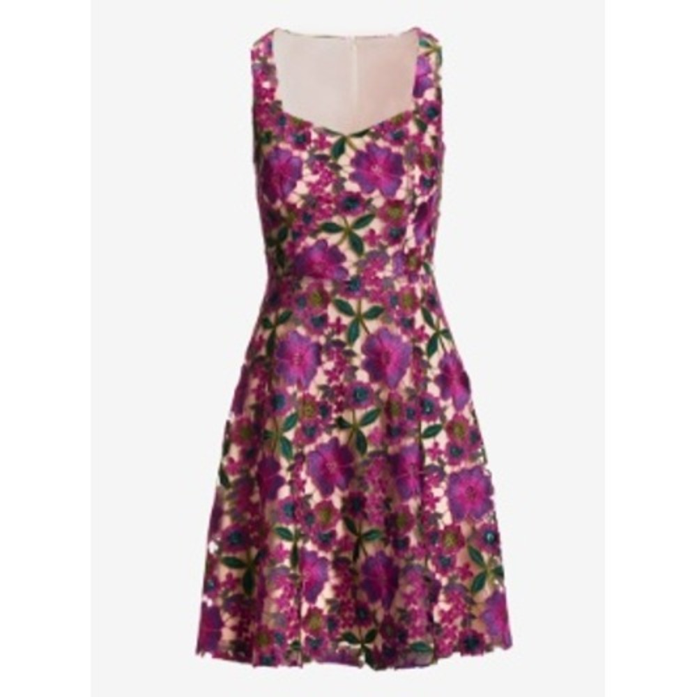 Boston Proper Purple Floral Lace Fit and Flare Dress Wedding Guest Garden Party